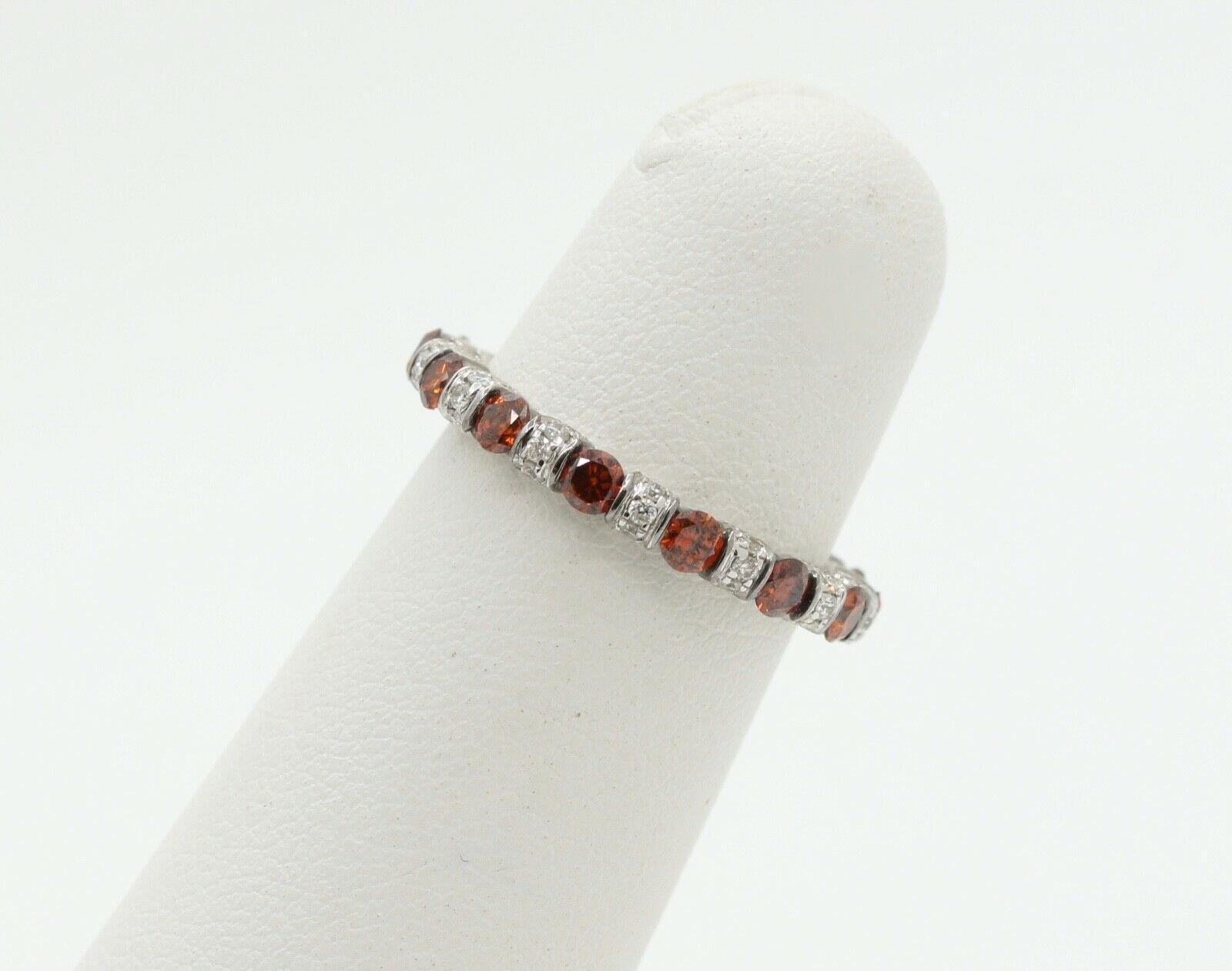 Ladies 18K White Gold White and Orange Diamonds Stacking Eternity Band