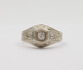 Art Deco Diamond 18K White Gold Ring Band, Engagement Ring