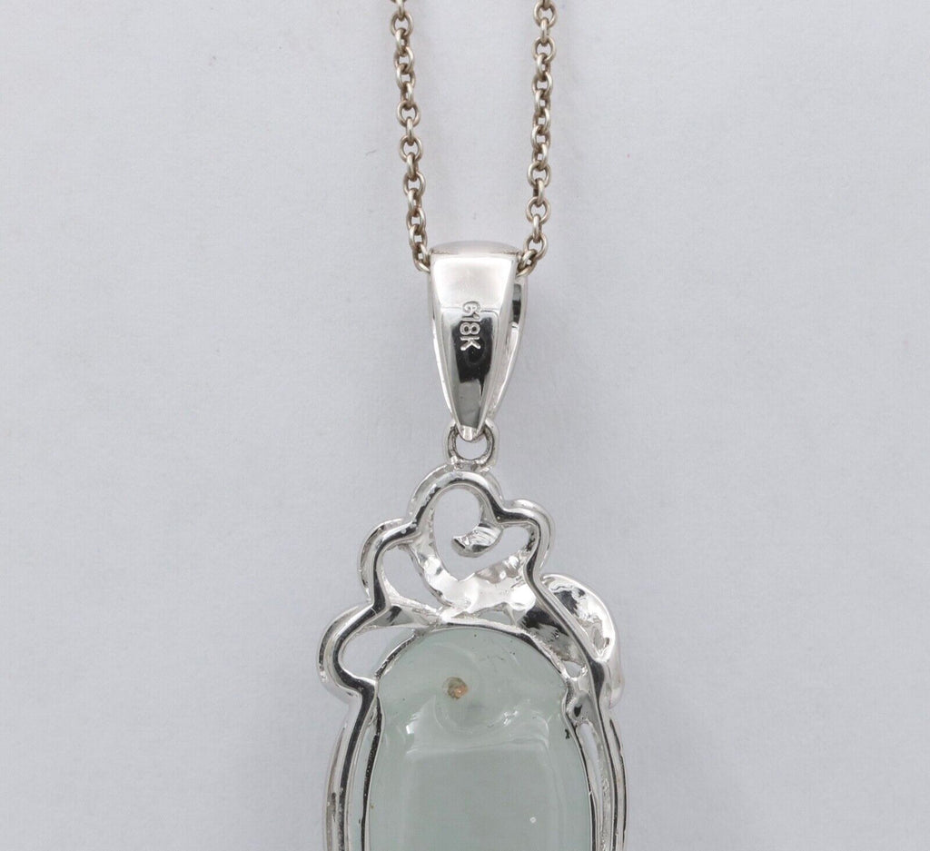 Vintage 18K White Gold Longevity Peach Jade Pendant