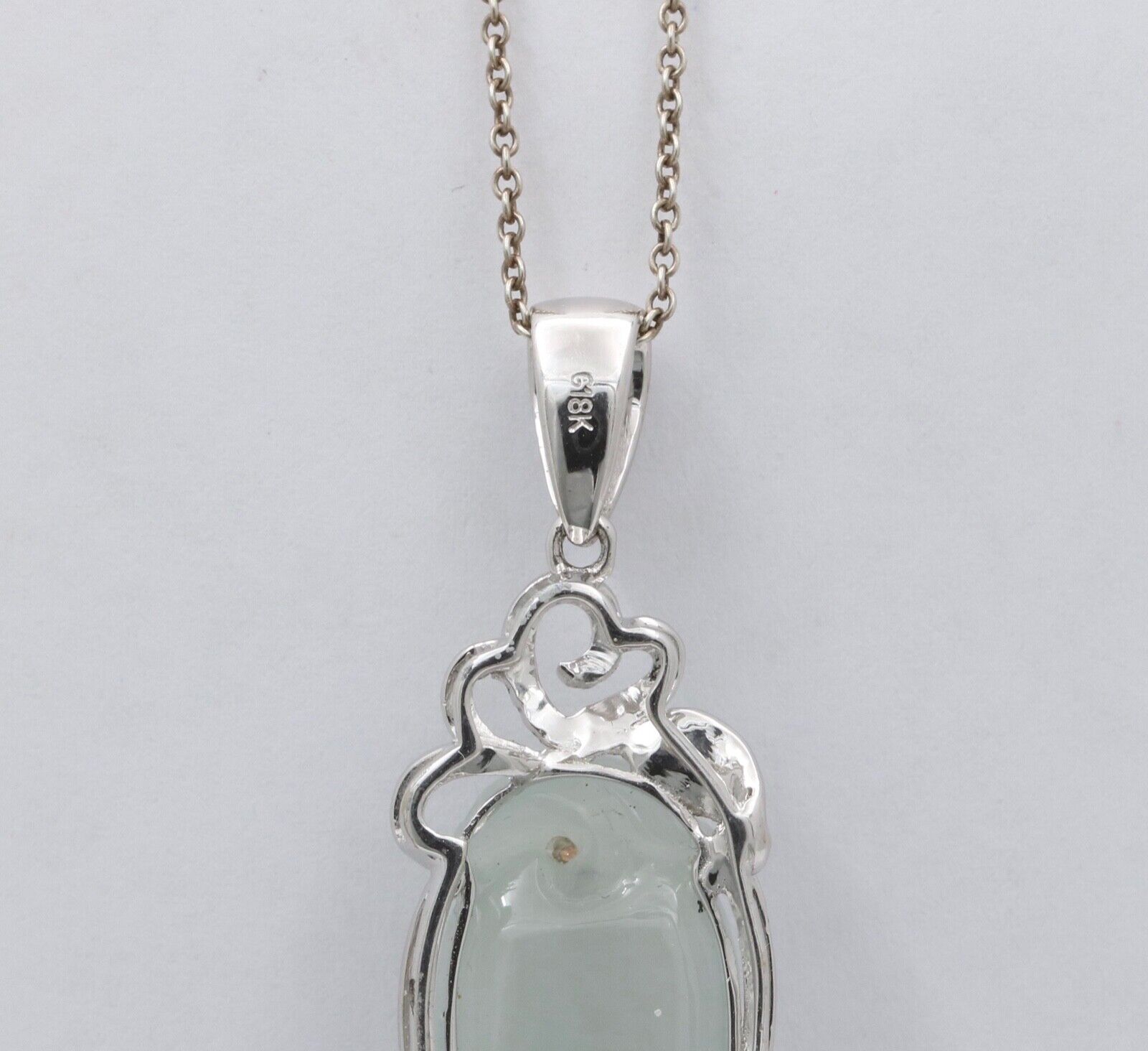 Vintage 18K White Gold Longevity Peach Jade Pendant