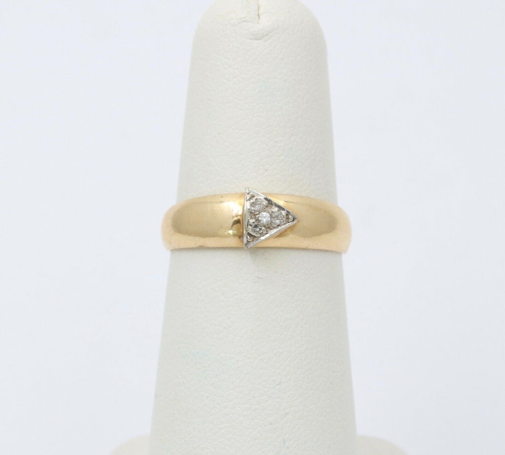 Vintage Geometric Triangle Diamonds 14K Yellow Gold Ring