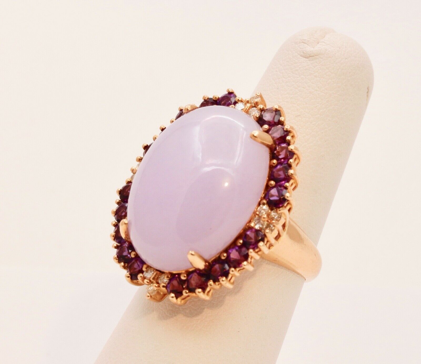 Vintage Statement Lavender Jade Amethyst Diamonds 14K Yellow Gold Ring