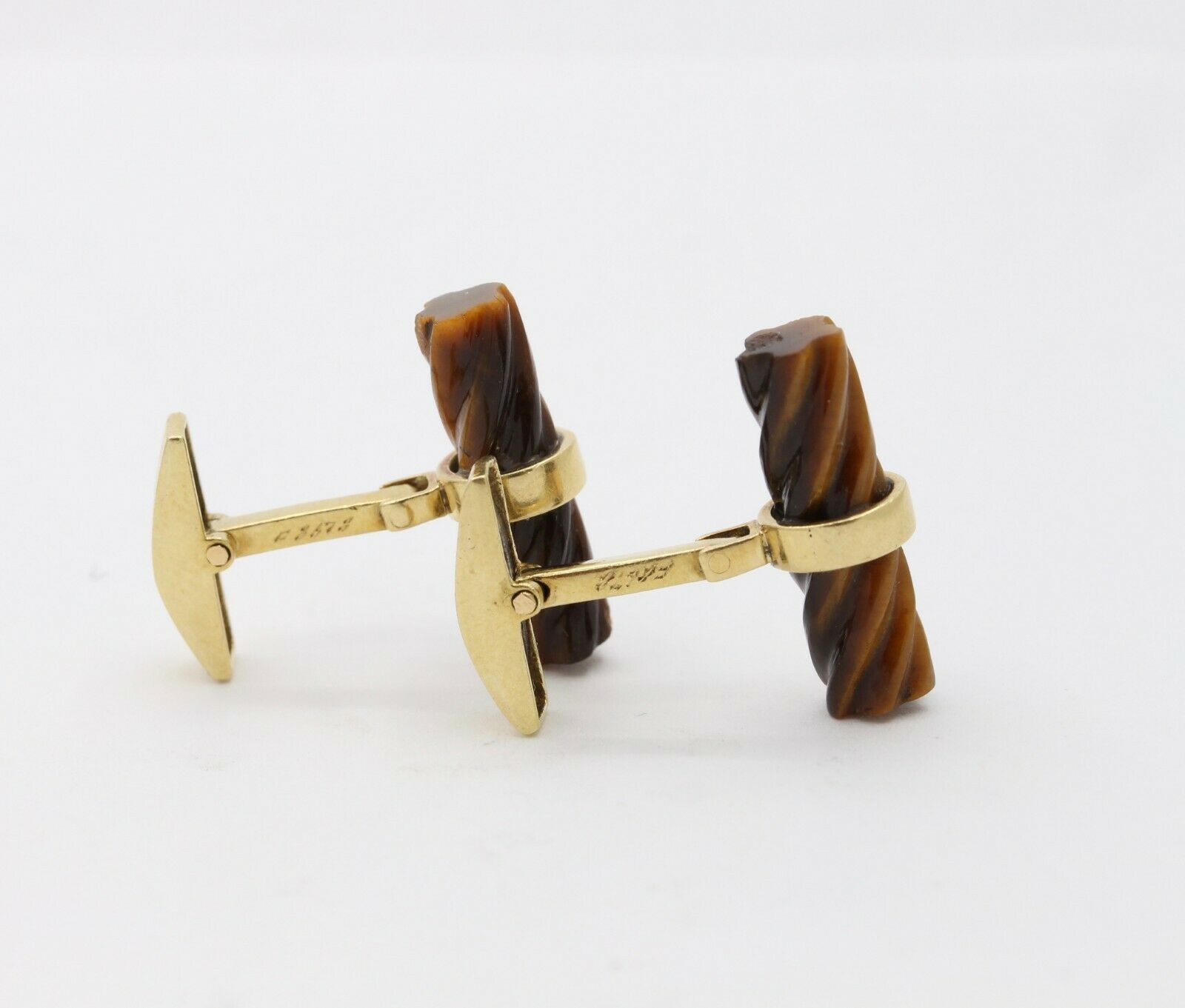 Vintage 18K Yellow Gold Tigers Eye Cufflinks