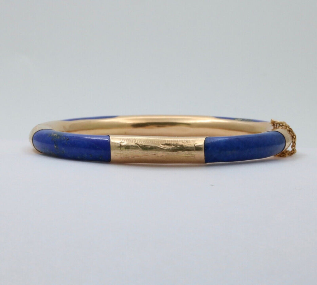 Vintage Lapis Lazuli 14K Yellow Gold Hinge Bracelet