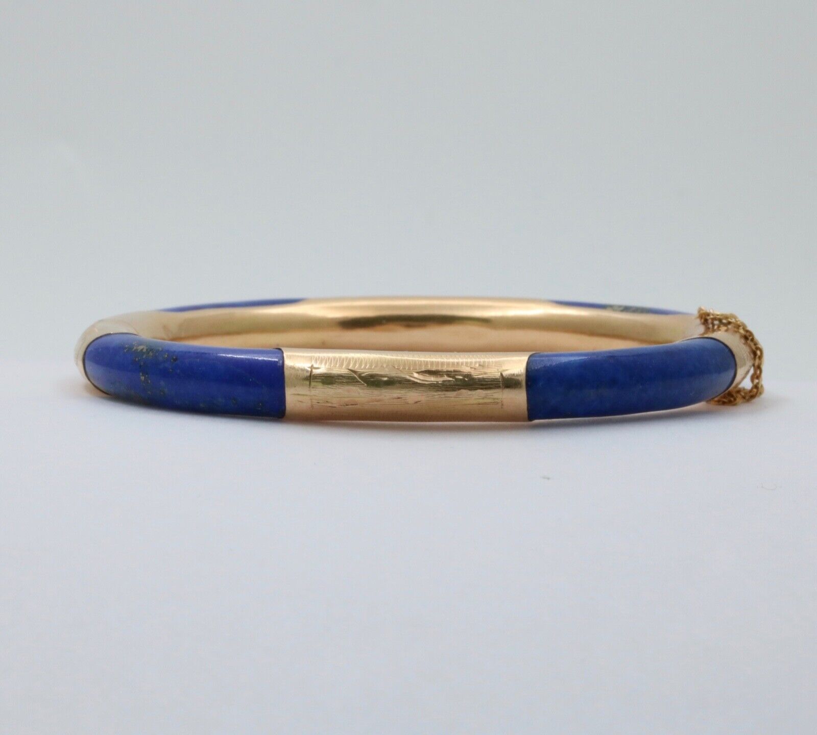 Vintage Lapis Lazuli 14K Yellow Gold Hinge Bracelet