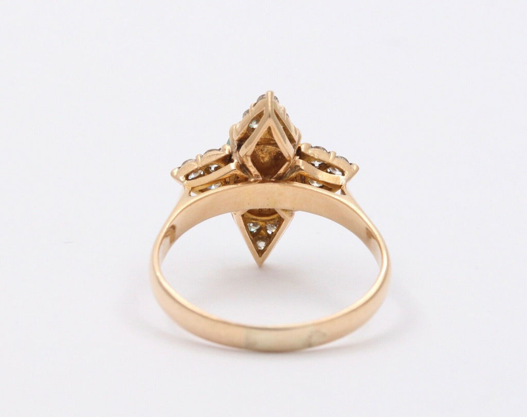 Vintage Jade Diamonds Star 18K Yellow Gold Ring