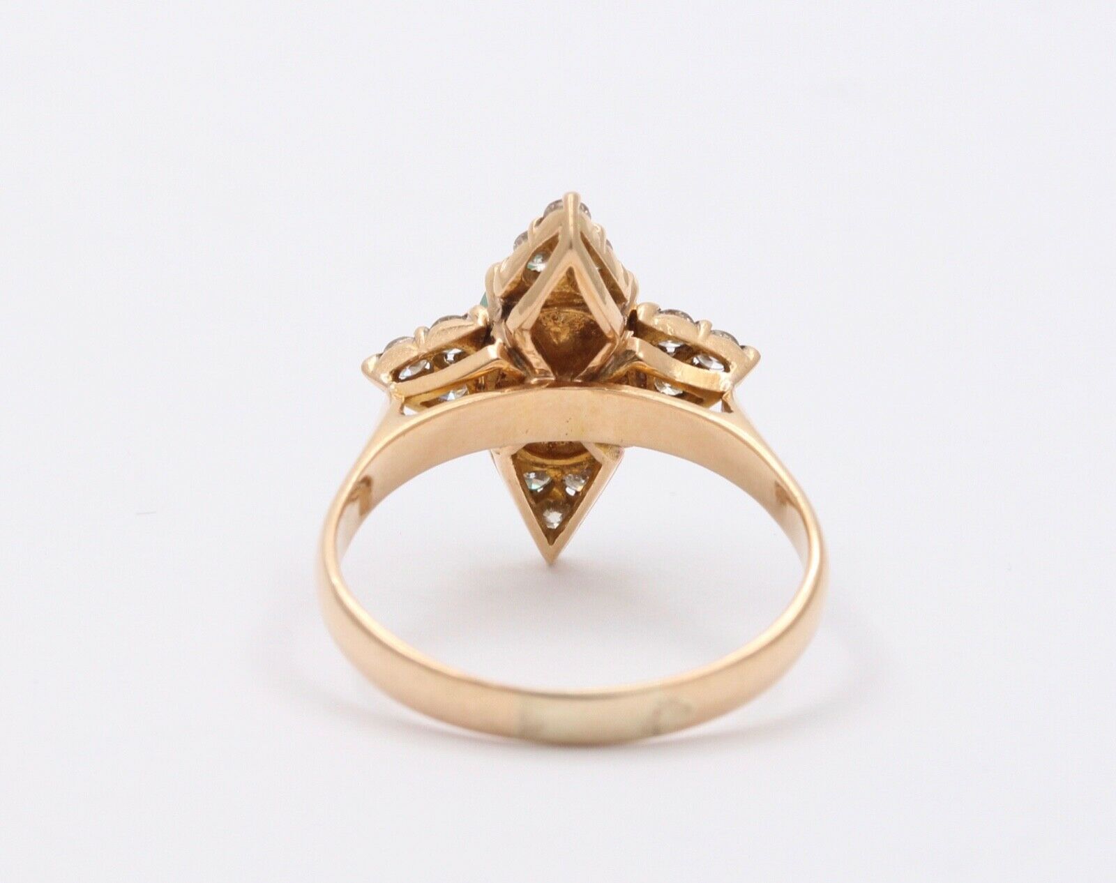 Vintage Jade Diamonds Star 18K Yellow Gold Ring