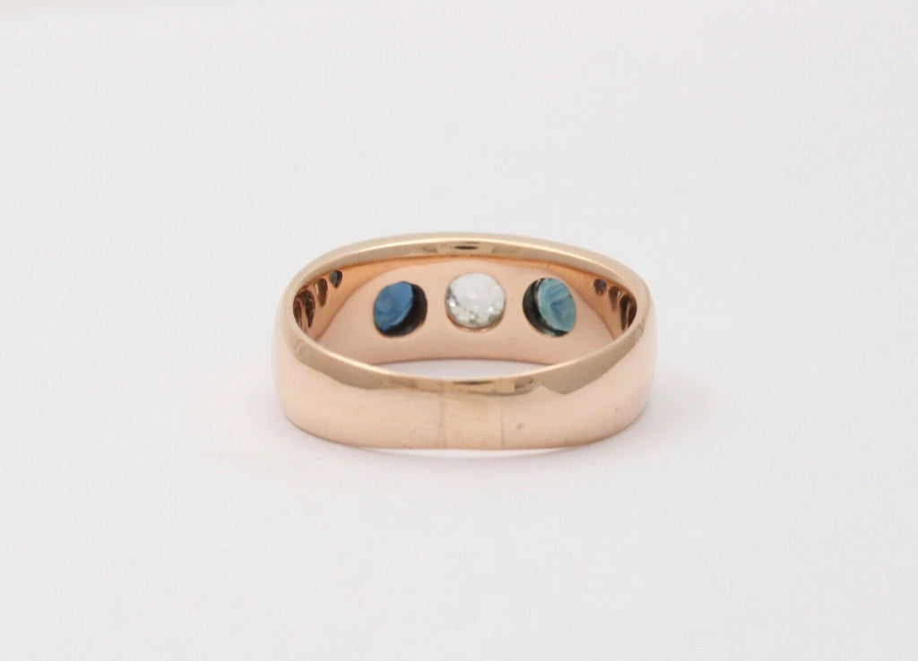Vintage Unisex Blue Sapphires Diamond 14K Yellow Gold Ring