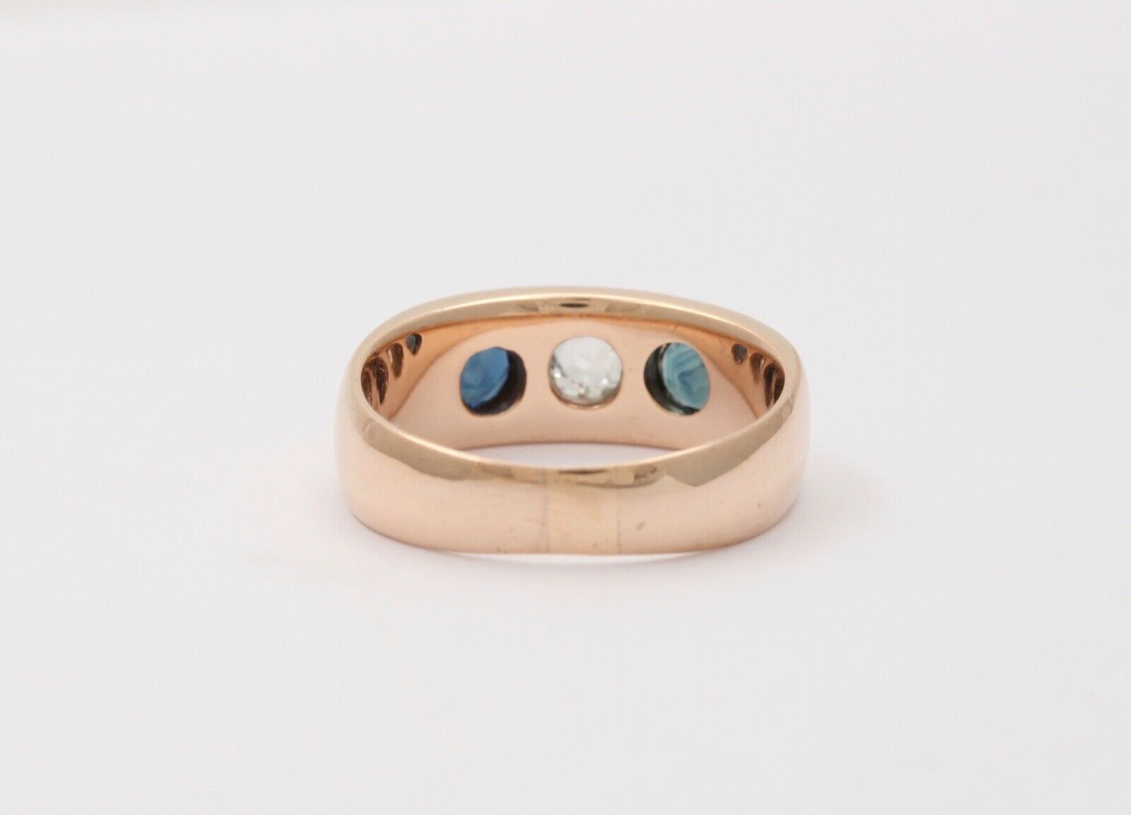 Vintage Unisex Blue Sapphires Diamond 14K Yellow Gold Ring