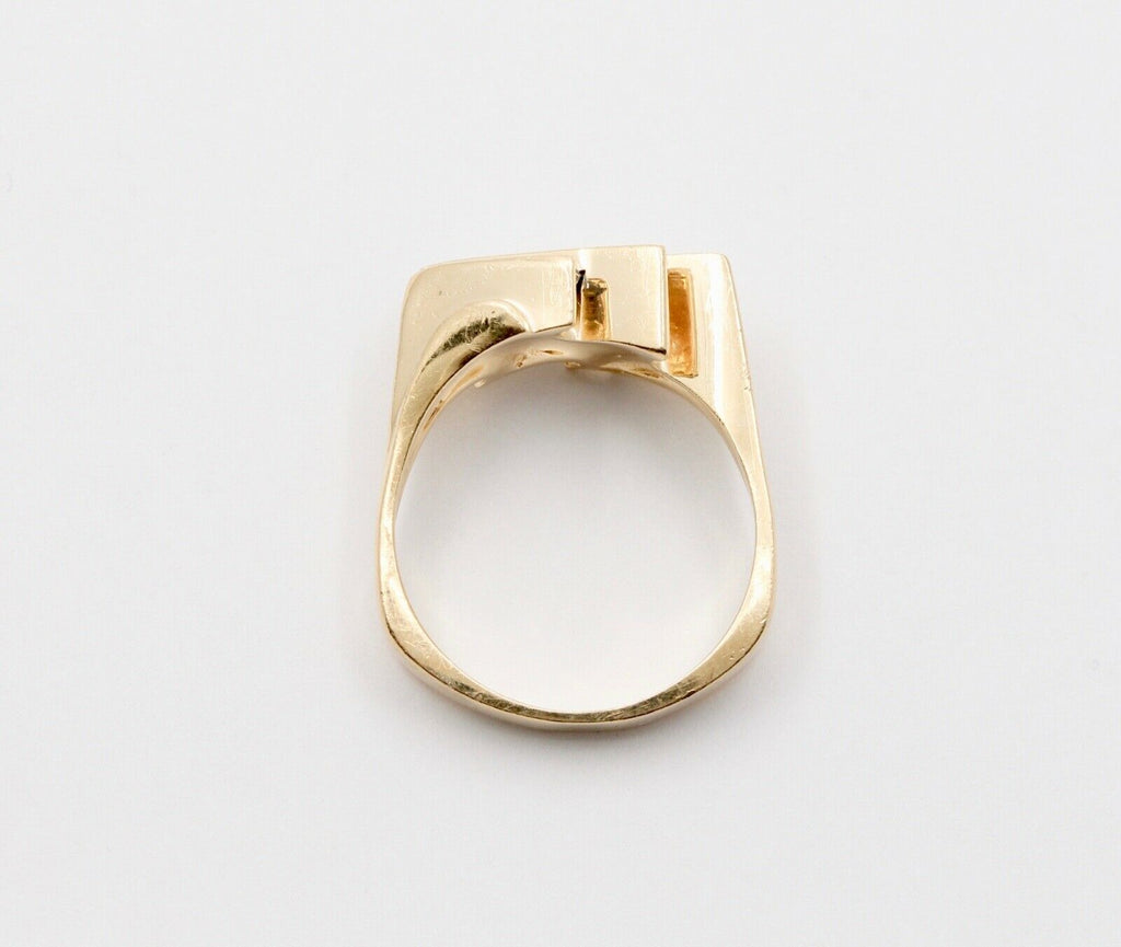 Vintage Geometric Bypass Diamonds Sapphires 14K Yellow Gold Ring