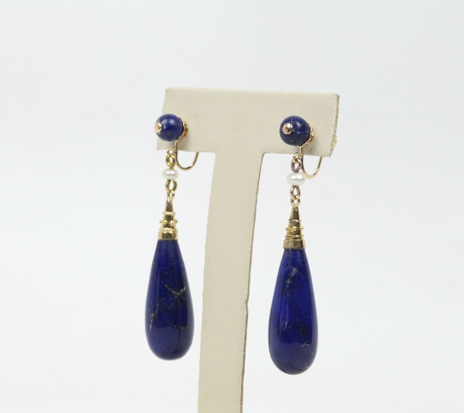 Vintage 14K Yellow Gold Lapis Lazuli Tear Drop Earrings