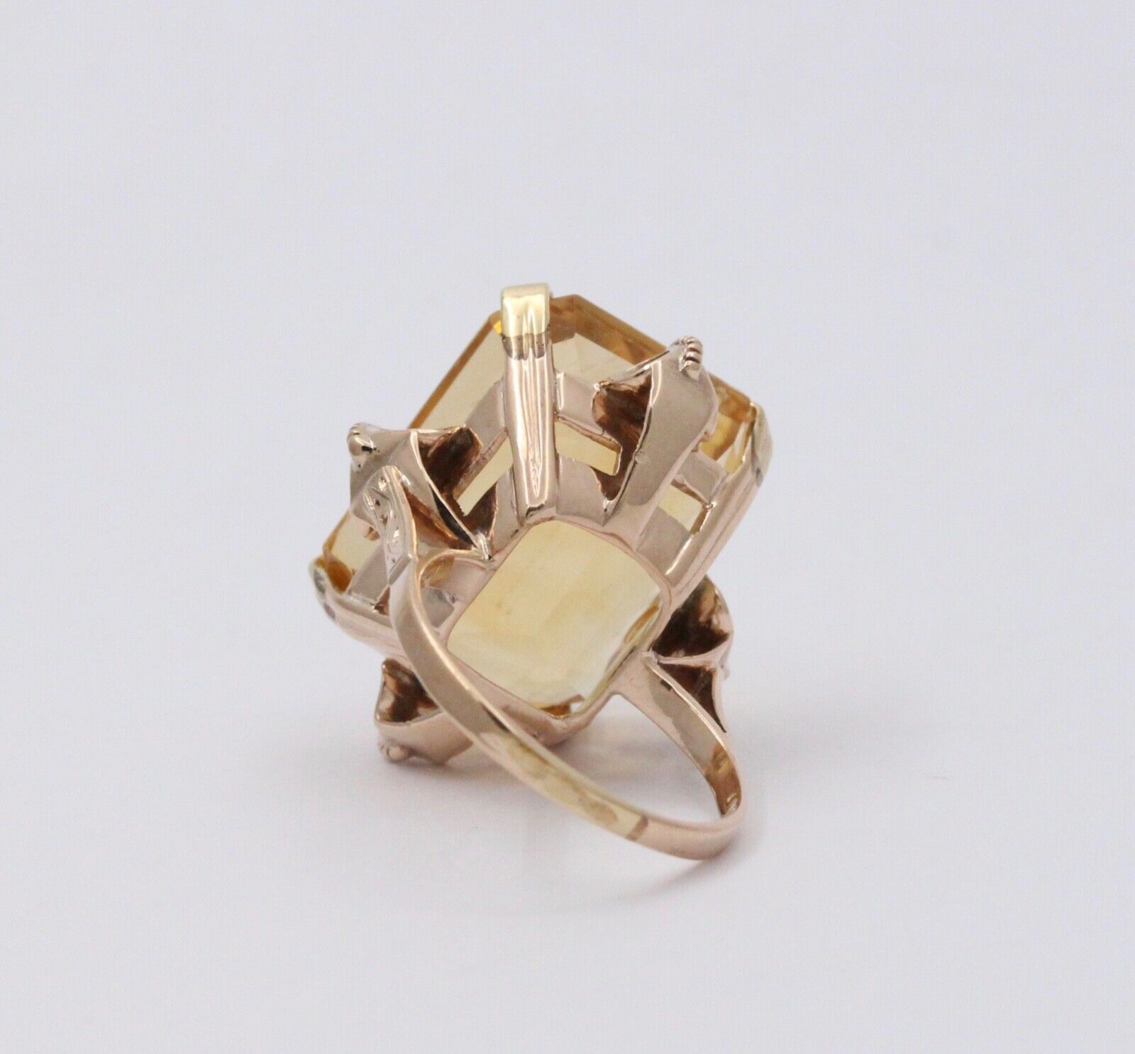 Vintage 14k Gold Large Citrine Retro Ring, Statement Ring