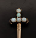 Victorian Edwardian Opals 14K Yellow Gold Broadsword Brooch Pin