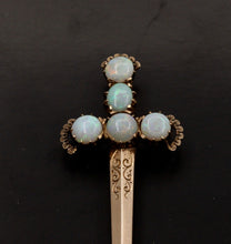 Load image into Gallery viewer, Victorian Edwardian Opals 14K Yellow Gold Broadsword Brooch Pin
