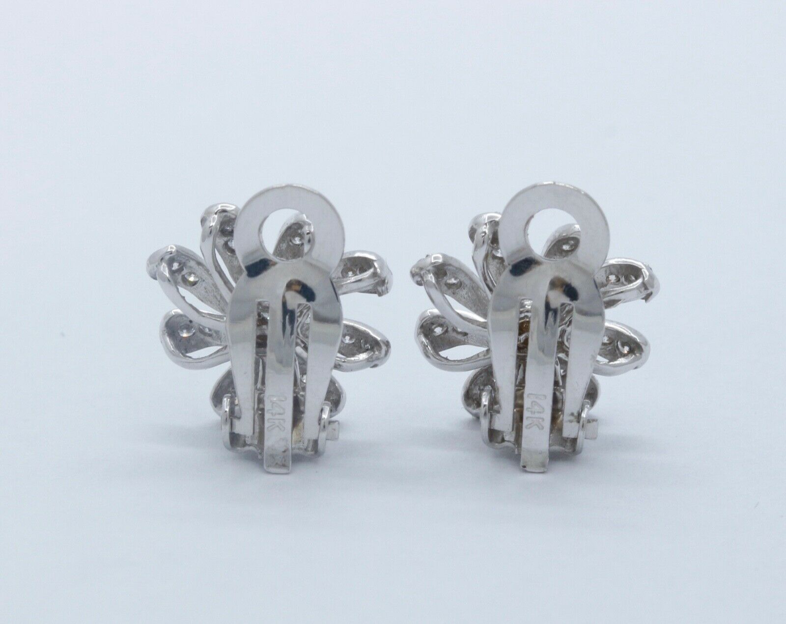 Vintage Flower Diamonds 14K White Gold Earrings