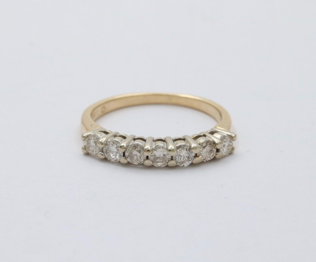 Vintage 14K Gold Seven Diamond Ring Band, Wedding Band.