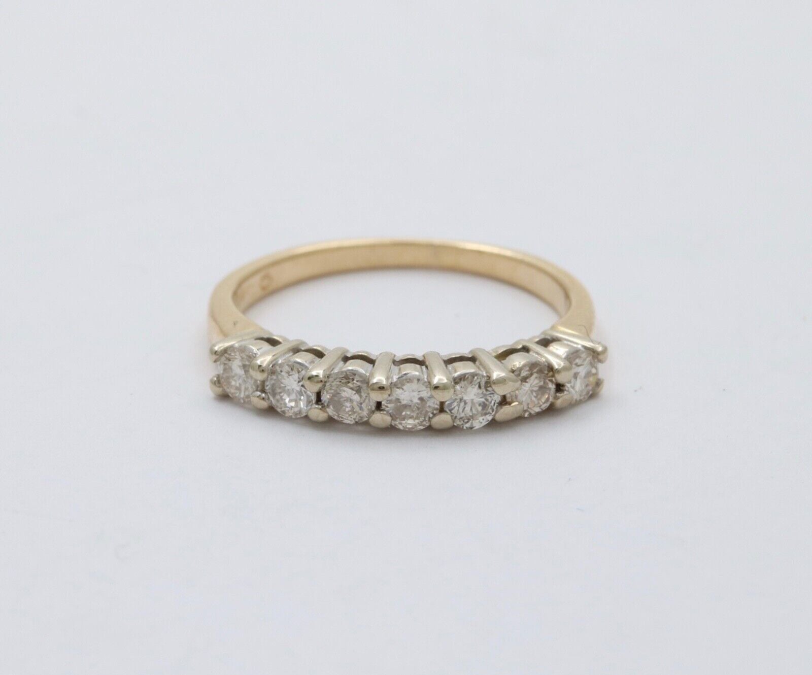 Vintage 14K Gold Seven Diamond Ring Band, Wedding Band.