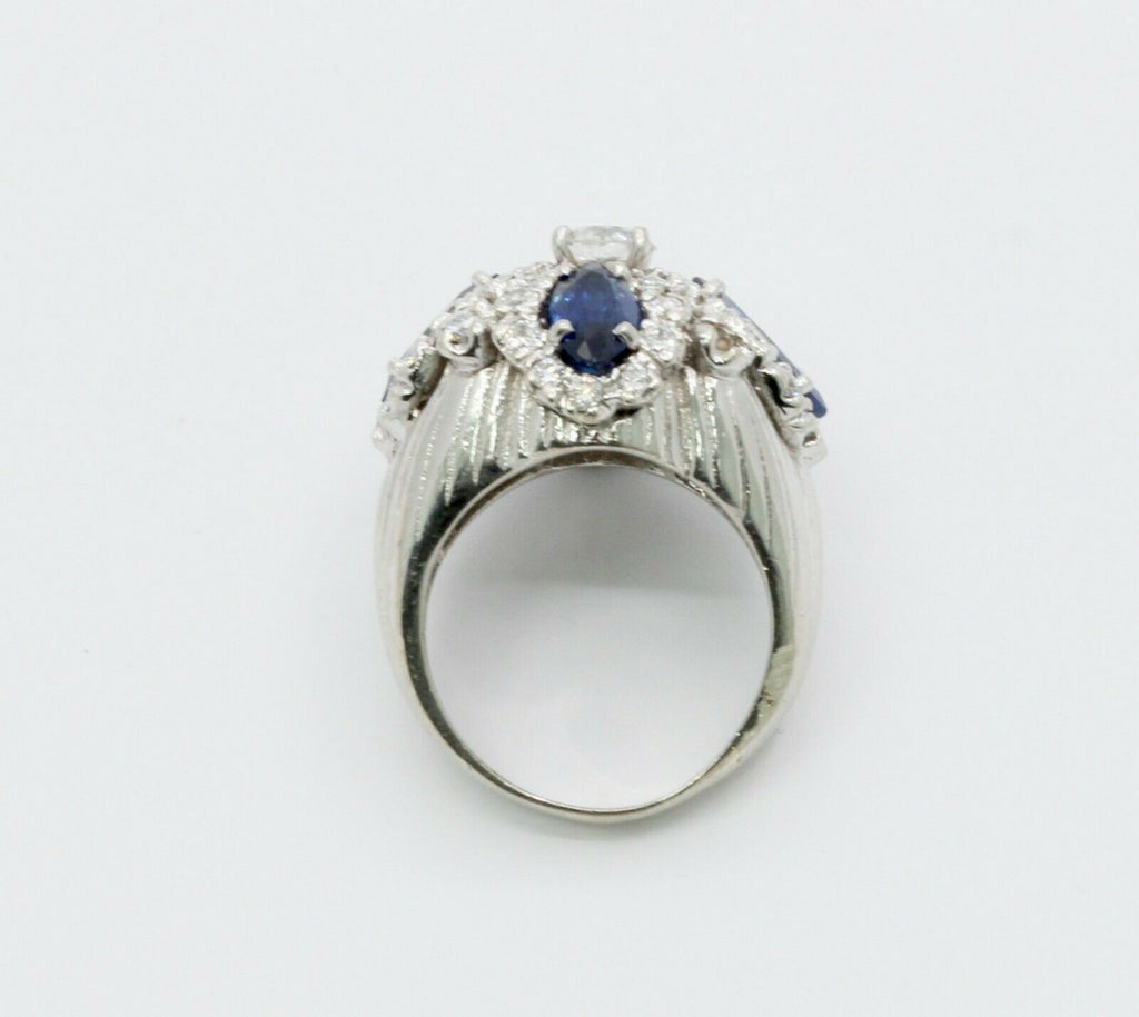 Vintage 14K White Gold Sapphire Diamond Cocktail Ring