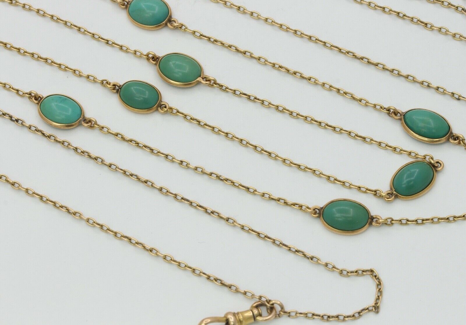 Vintage 14K Yellow Gold  51 Inch Doubling Natural Turquoise Chain