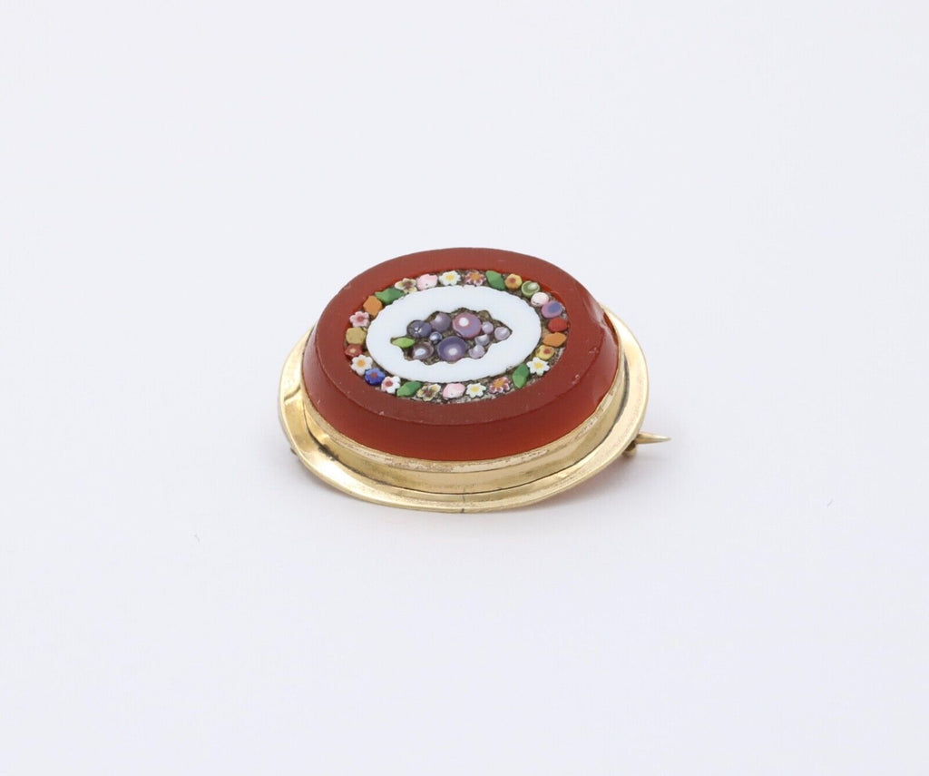 Vintage 10K Gold Filled Carnelian Pietra Dura Micro Mosaic Brooch, Pin