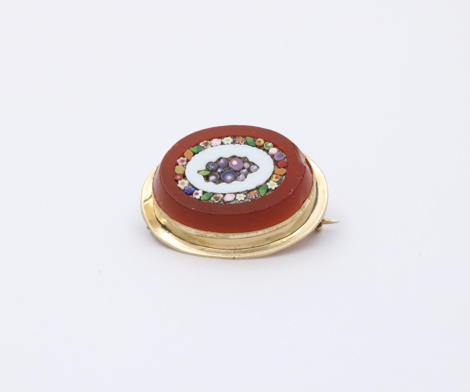 Vintage 10K Gold Filled Carnelian Pietra Dura Micro Mosaic Brooch, Pin