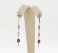 Vintage 14K White Gold Hanging Ruby Diamond Earrings