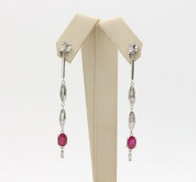 Load image into Gallery viewer, Vintage 14K White Gold Hanging Ruby Diamond Earrings
