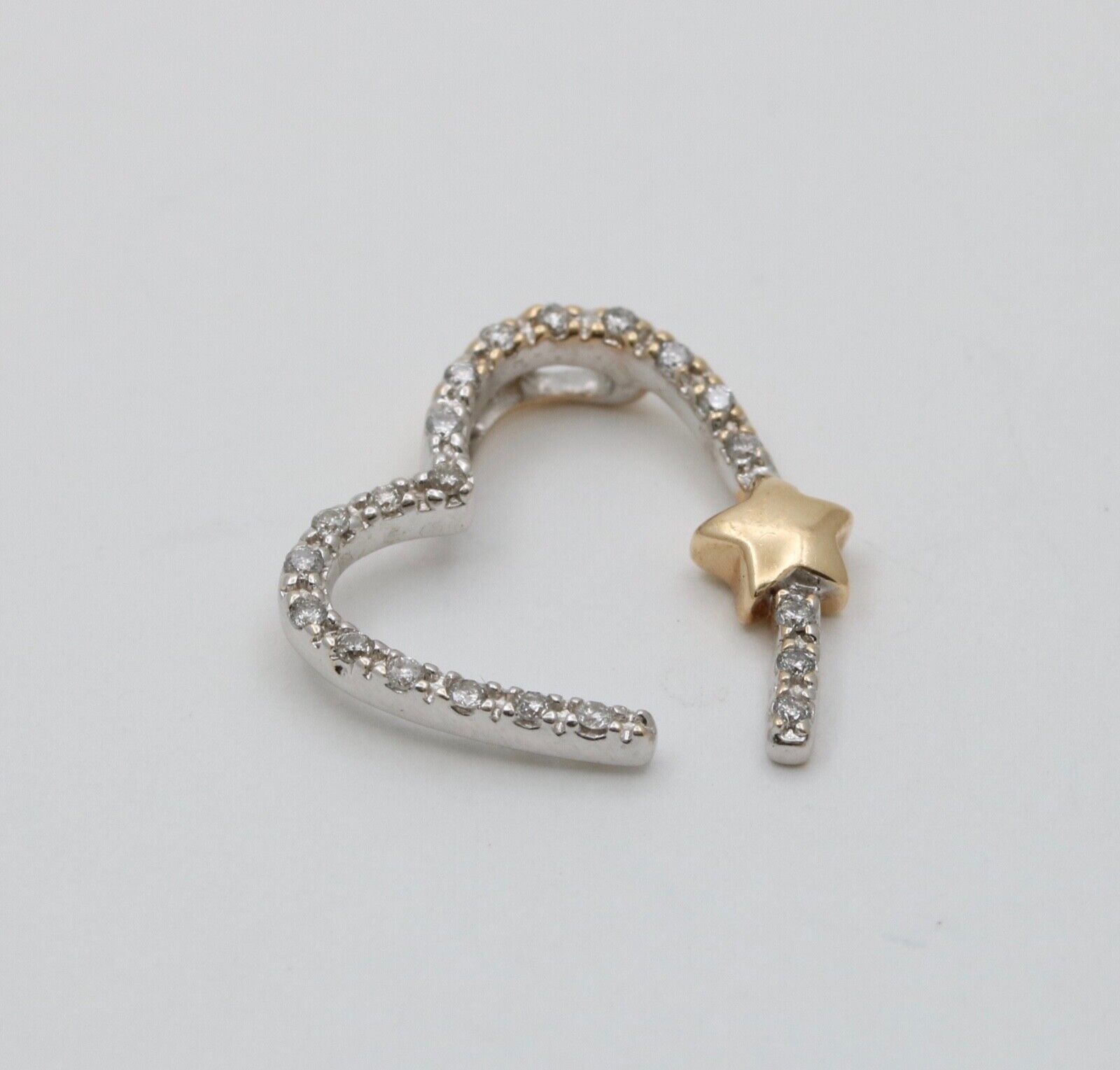 Vintage Heart on a Star Diamonds 14K White Yellow Gold Pendant