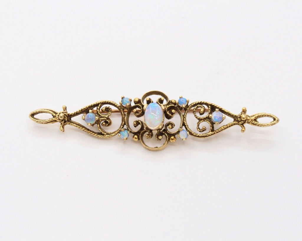 Victorian 14K Yellow Gold Opals Bar Pin Brooch