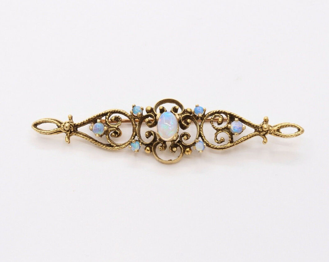 Victorian Retro 14K Yellow Gold Opals Bar Pin Brooch