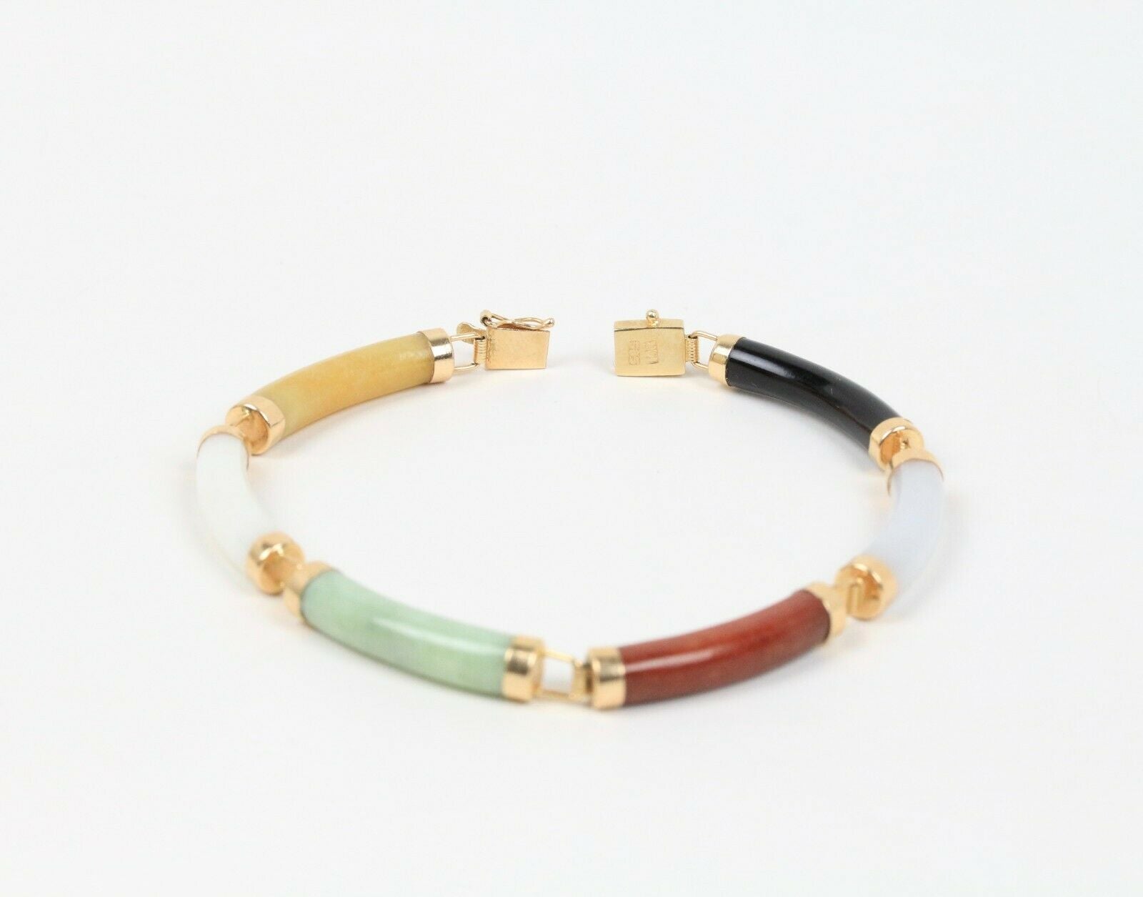 Vintage 14K Yellow Gold Multi Colored Jade Bracelet