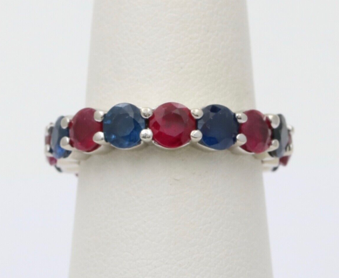 Vintage Sapphire & Ruby 14K Gold Eternity Ring, Stacking Band