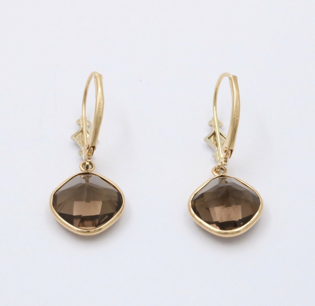 Minimalist Smoky Quartz 14K Yellow Gold Dangling Earrings.