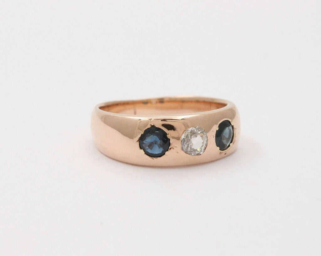 Vintage Unisex Blue Sapphires Diamond 14K Yellow Gold Ring