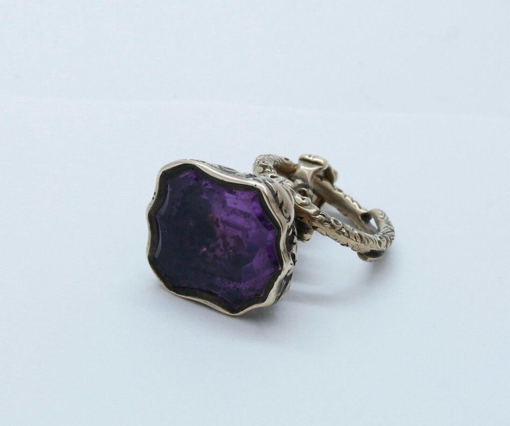 Victorian Amethyst 10K Yellow Gold FOB Charm Pendant