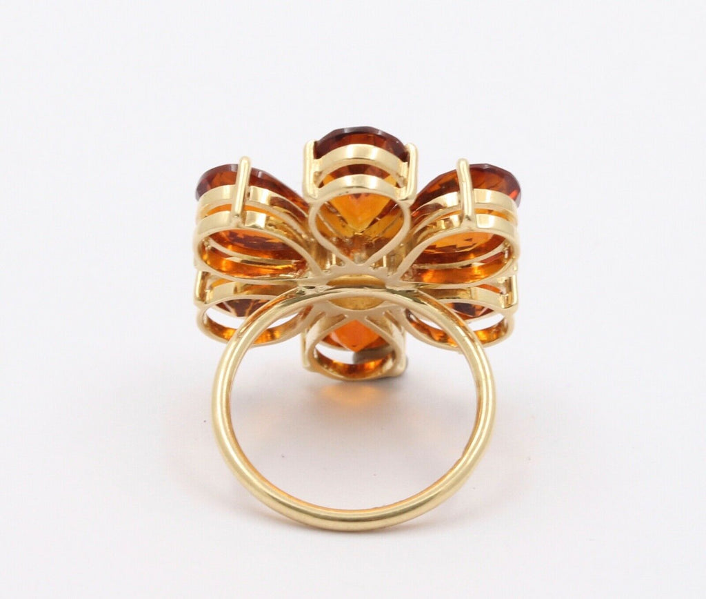 Vintage Flower Fire Citrine 18K Yellow Gold Ring