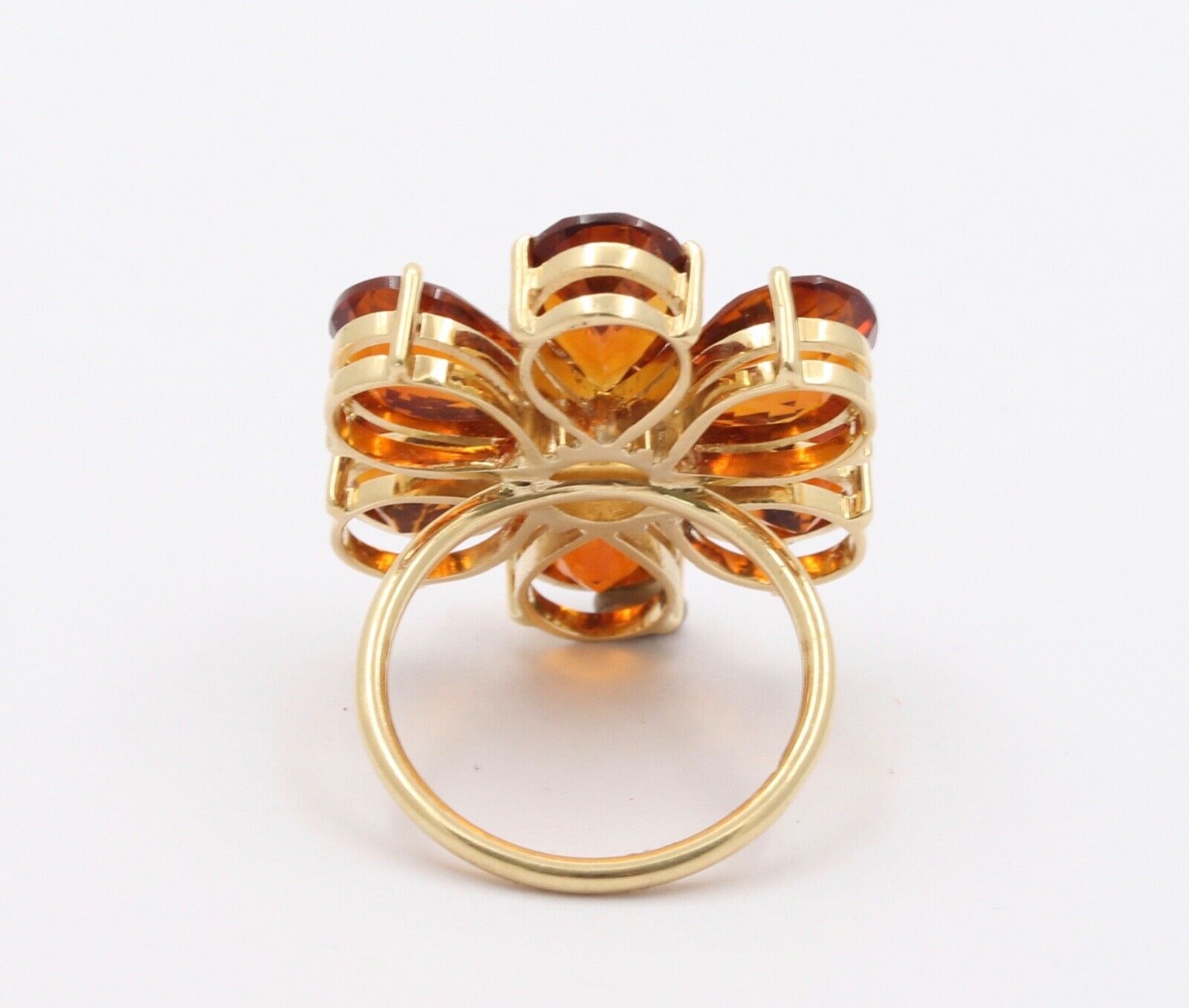 Vintage Flower Fire Citrine 18K Yellow Gold Ring