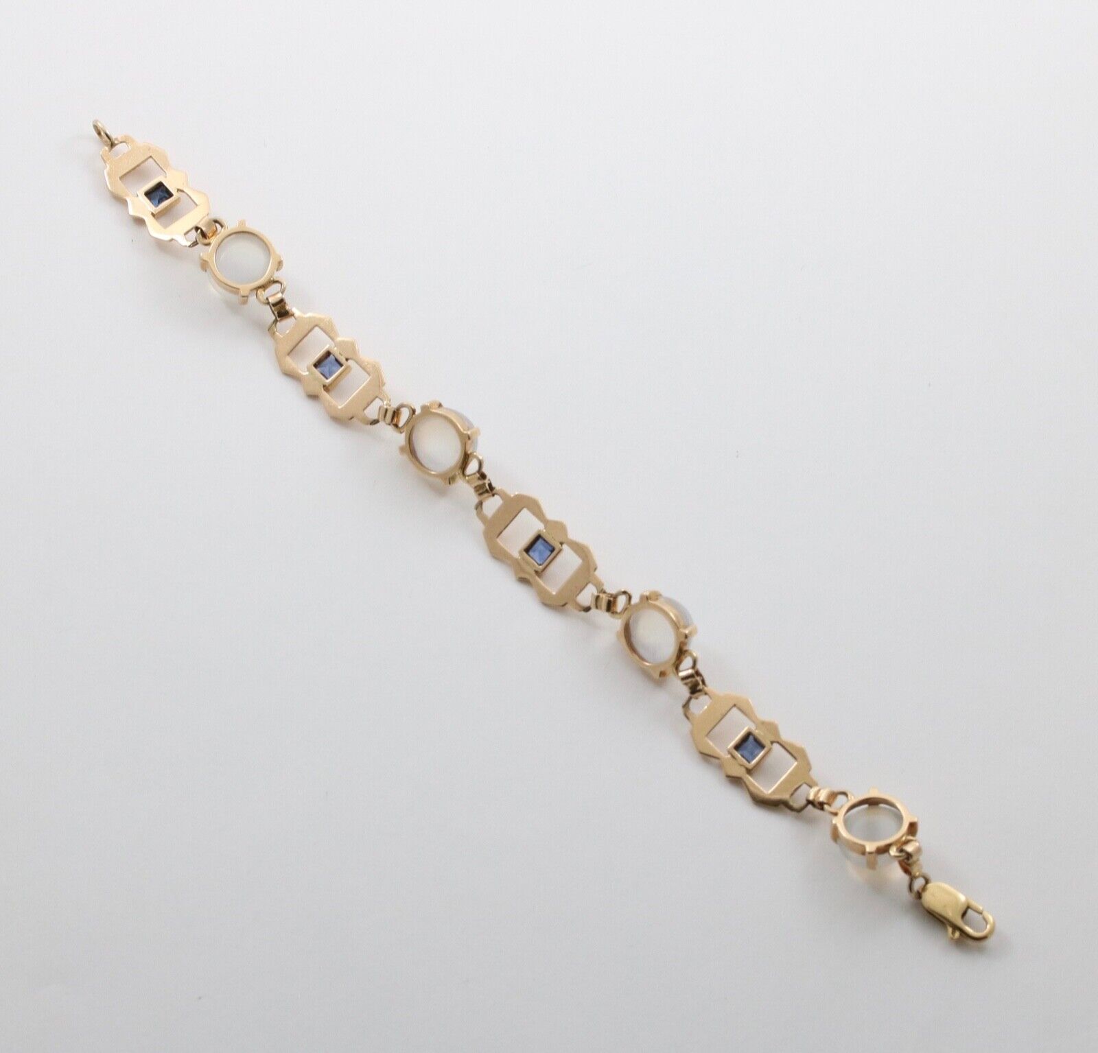 Vintage 14K Yellow Gold Moonstone & Sapphire Bracelet.