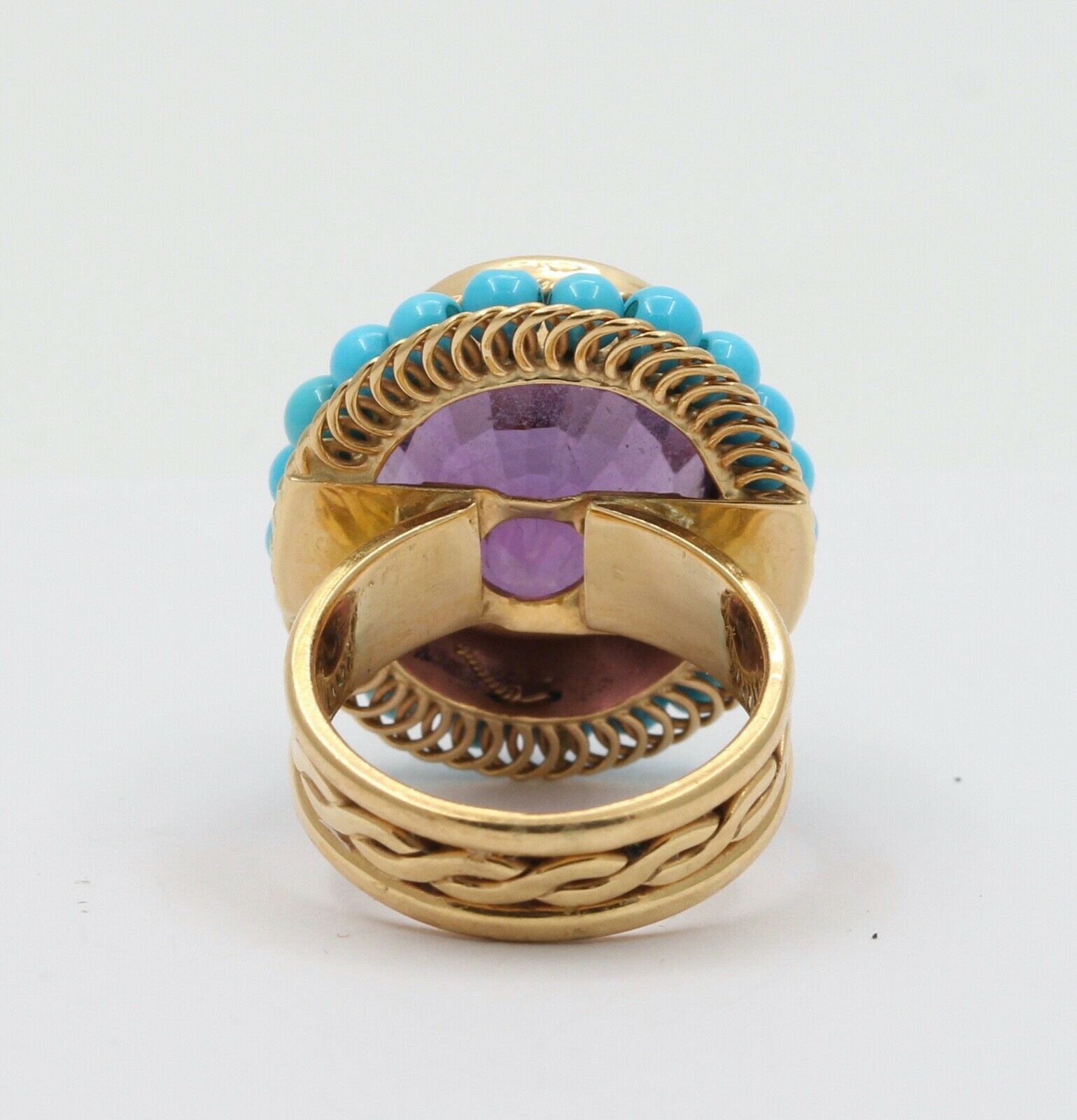 Vintage 18K Huge Amethyst Turquoise Statement Ring
