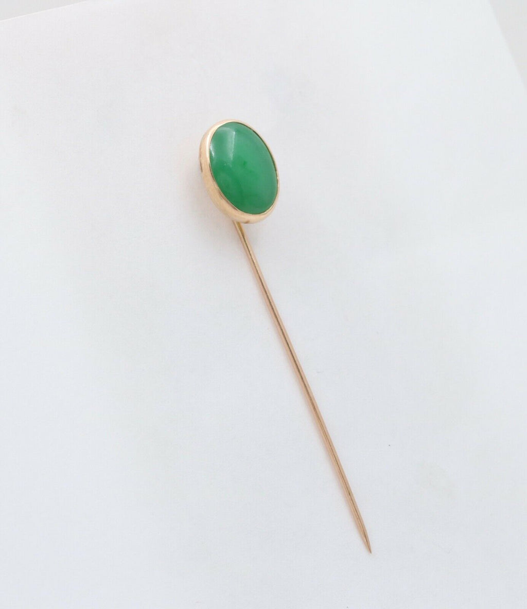 Vintage Jade 14K Yellow Gold Stick Pin