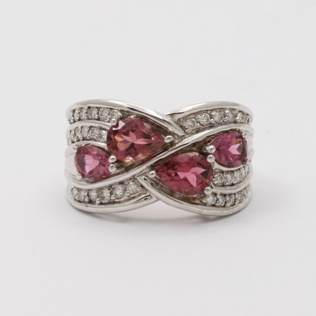 Vintage Tourmaline Diamonds 14K White Gold Vintage Cluster Band