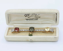 Load image into Gallery viewer, Edwardian 18K Yellow Gold Multi Colored Garnet Rose Cut Diamond Brooch
