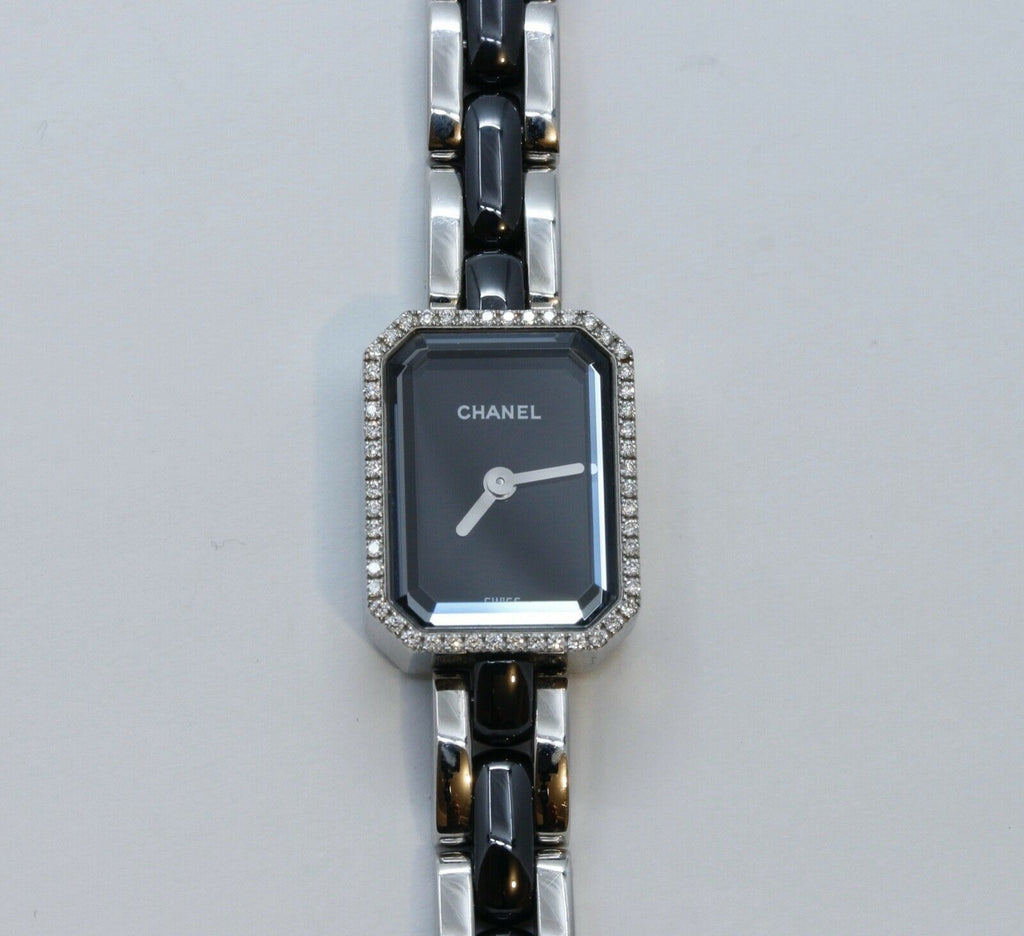 Chanel Premiere Mini Watch H2163 Diamonds Steel Black Ceramic
