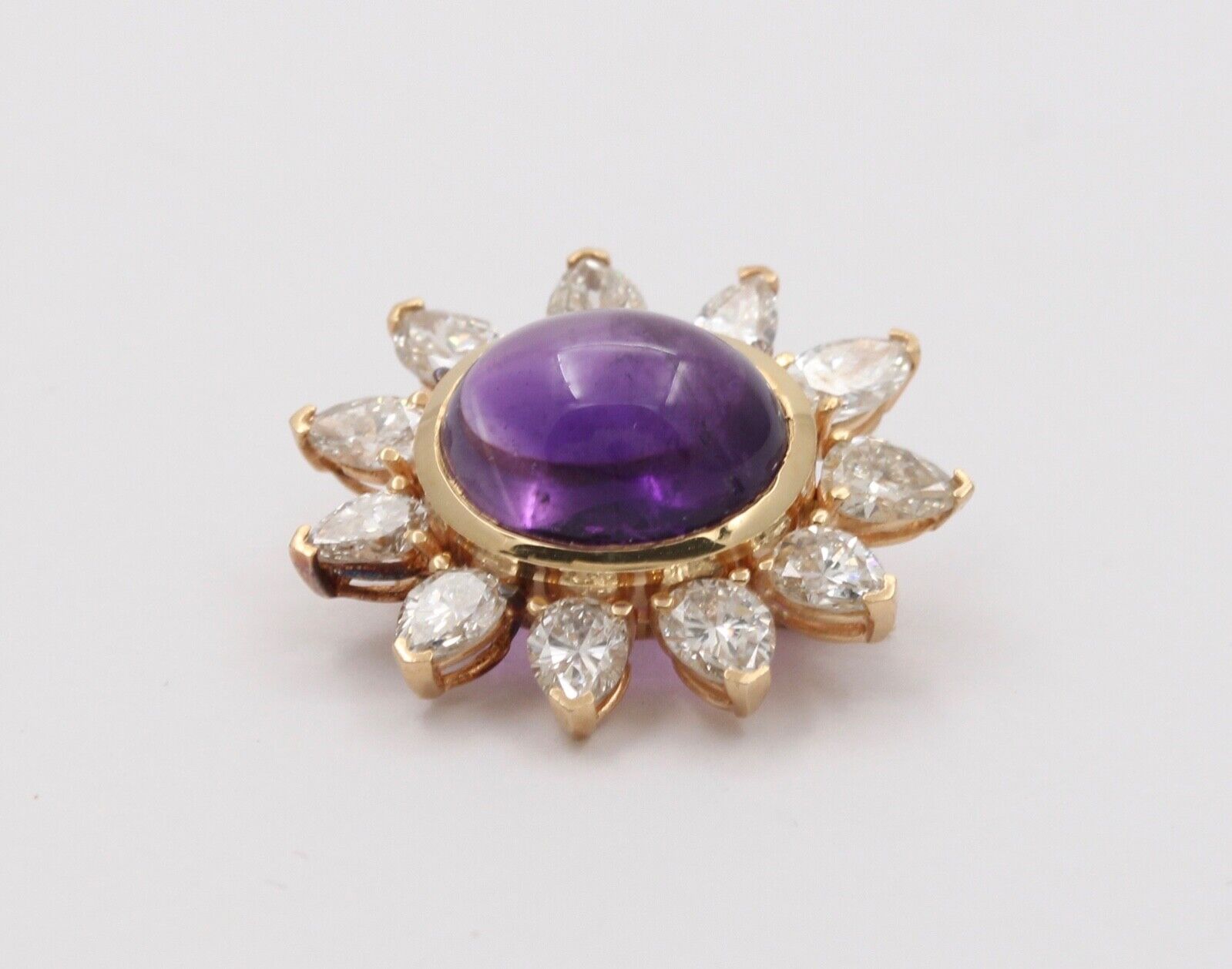 Vintage 14K Yellow Gold Diamond and Amethyst Flower Brooch