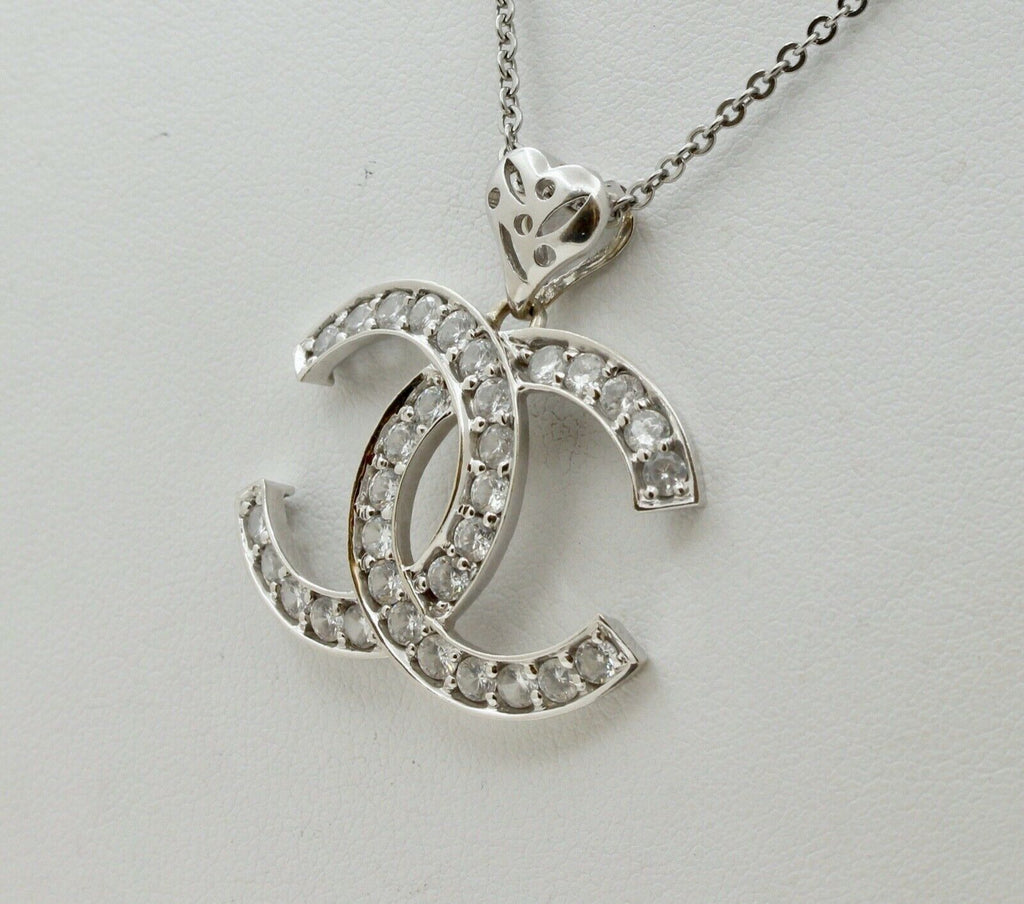 Chanel Logo Pendant Reproduction 14K White Gold Cubic Zirconia Pendant