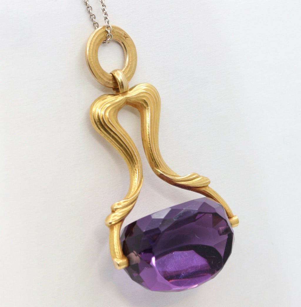 Beautiful Victorian FOB Amethyst 14K Yellow Gold Swivel Stone Pendant