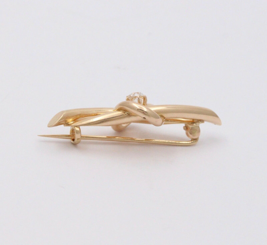 Vintage 14K Rolled Gold Old European Cut Diamond Brooch, Antique Pin