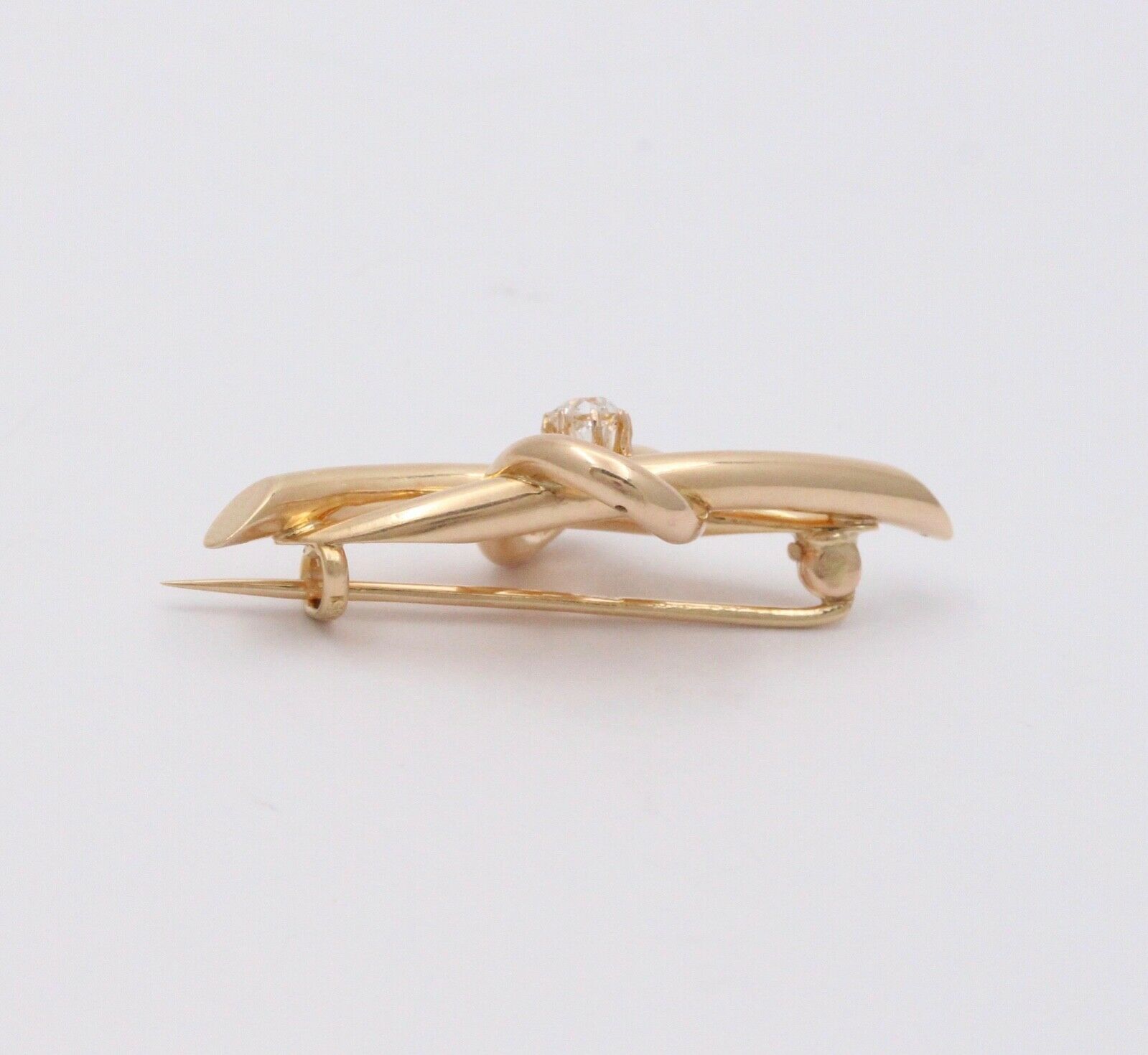 Vintage 14K Rolled Gold Old European Cut Diamond Brooch, Antique Pin