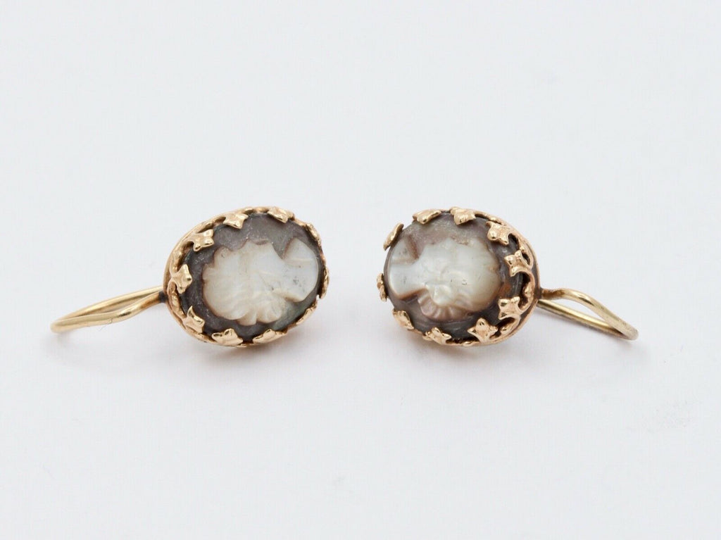 Vintage 14k Yellow Gold Cameo Drop Earrings