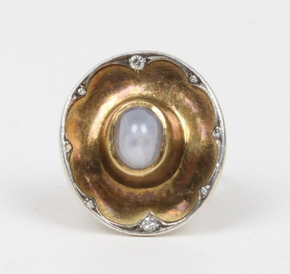 Vintage Star Sapphire Diamonds 18K Yellow Gold Cowboy Hat Ring